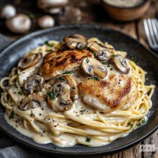 Pâtes à la Crème de Soja, Poulet et Champignons