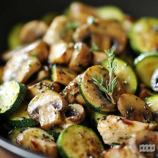 Poêlée de Courgettes Champignons et Poulet