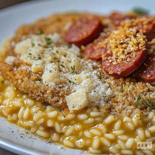 Risotto de Pâtes au Chorizo, Escalope de Veau Milanaise