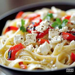 Tagliatelles à la Sauce Feta et Poivrons Rouge