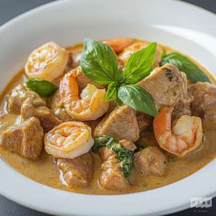 Sauté de Porc aux Crevettes et sa Sauce Curry Muscat