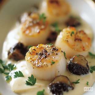 Saint-Jacques aux Morilles et aux Crevettes