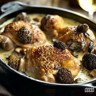 Poulet au Château-Chalon et aux Morilles