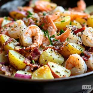 Salade de Pomme de Terre et Gambas au Lard Fumé