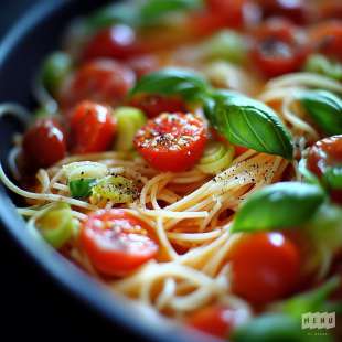 Spaghetti à la Sauce Tomate et à l'Huile Aromatisée au Basilic