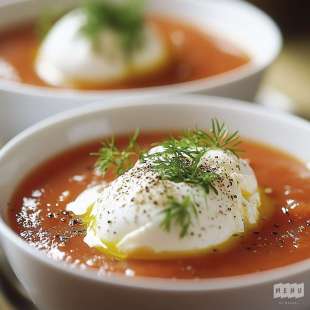 Soupe de Tomates aux Oeufs Pochés et au Cerfeuil