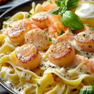 Tagliatelles aux Noix de Saint-Jacques Flambées au Cognac