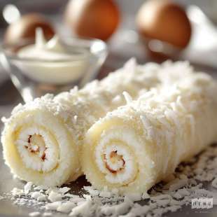 Biscuit Roulé au Chocolat Blanc et à la Noix de Coco