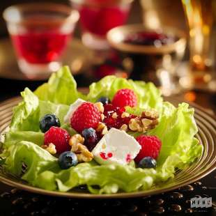 Salade Mâche, Chèvre Frais, Noix et Fruits Rouges