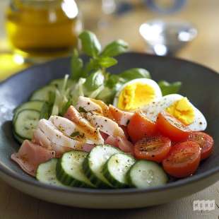Salade au Concombre, Tomate, Jambon et au Poulet