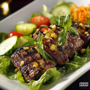 Salade de Filet Mignon Épicé, Grillé, Vinaigrette Lime Gingembre
