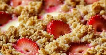 Crumble aux Fraises et Rhubarbe, Crème Anglaise à la Vanille
