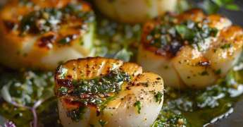 Coquilles Saint-Jacques Citron Doux Pesto Parmesan Herbes et Pickles