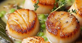 Noix de Saint-Jacques Poêlées, Crème de Petits Pois et Beurre Noisette