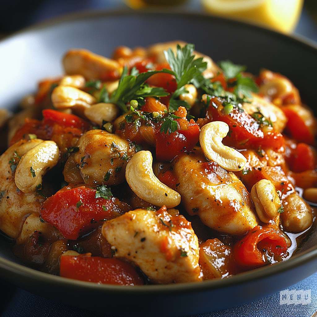 Recette Plat : Poulet Sauté aux Poivrons et Noix de Cajou